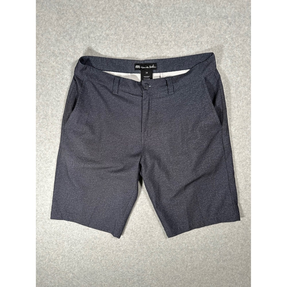 TravisMathew Beck Golf Shorts Mens 34 Heathered Grey Navy Stretch Performance